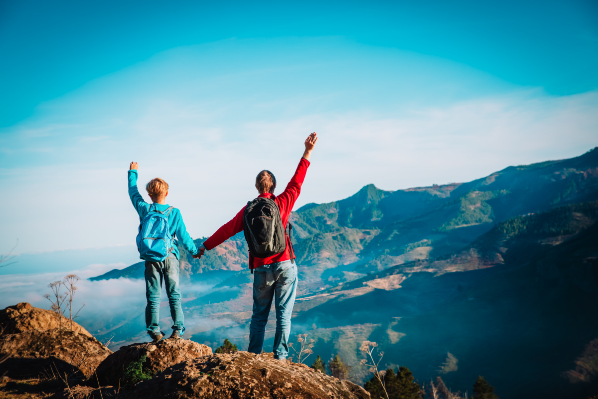 Father,And,Son,Travel,In,Nature,,Family,Hiking,In,Mountains