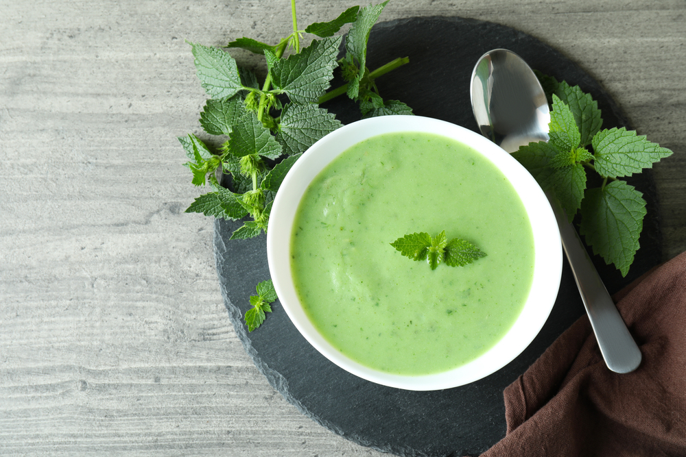 Concept,Of,Healthy,Food,With,Nettle,Soup,On,Gray,Textured