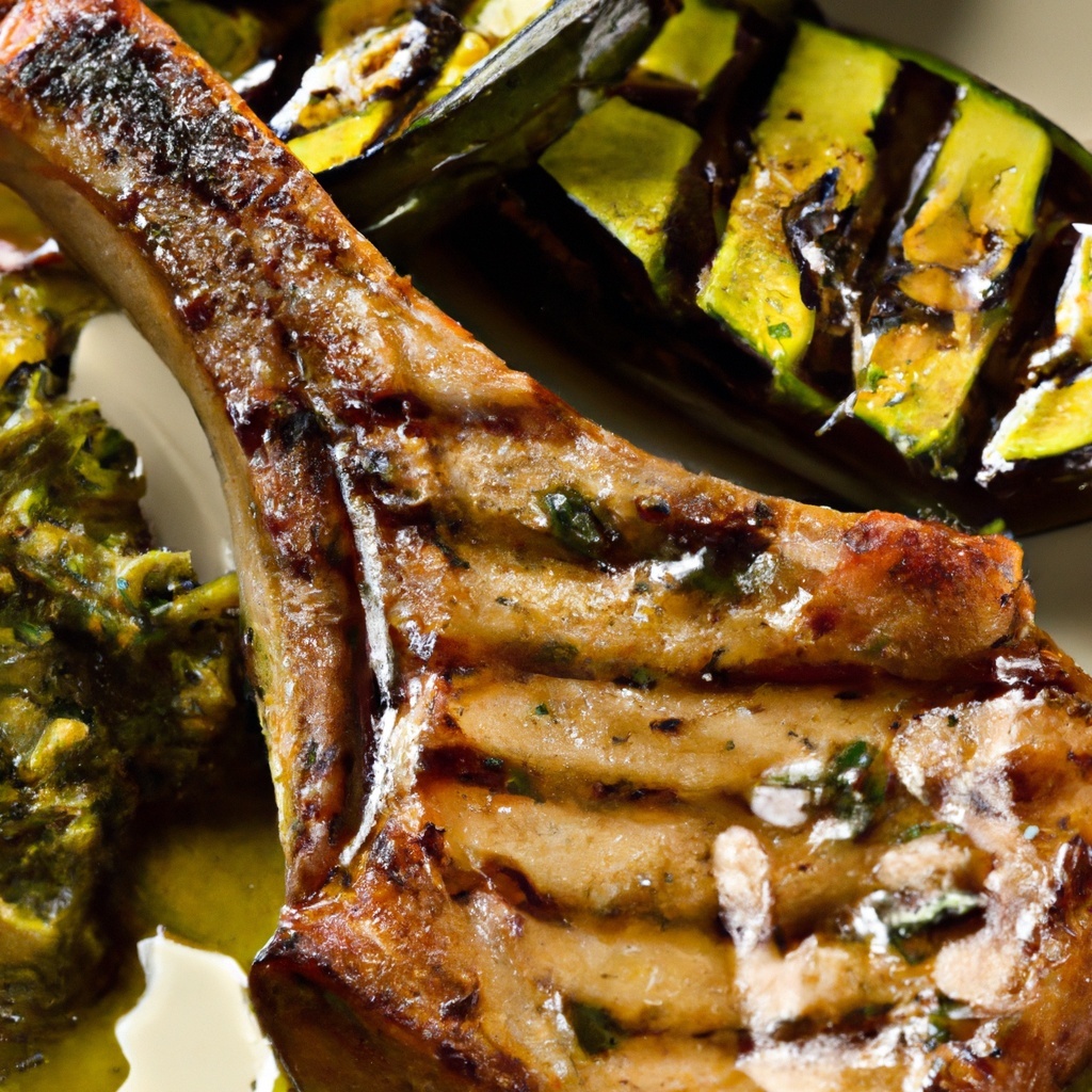 Close,Up,Photo,Of,Grilled,Pork,Chops,In,Sage,Pesto