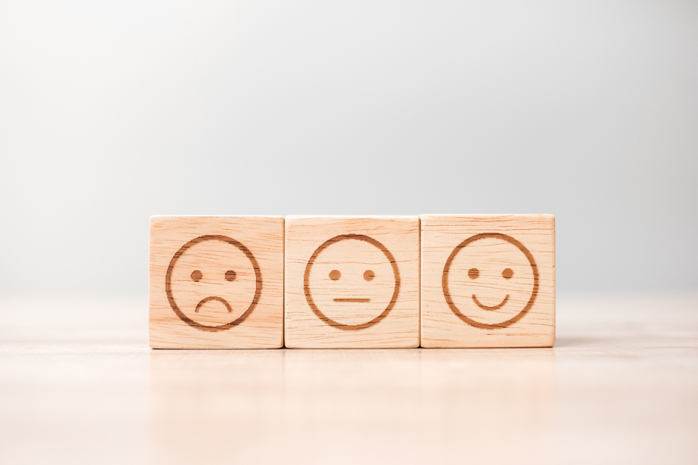 Emotion,Face,Symbol,On,Wooden,Blocks.,Service,Rating,,Ranking,,Customer