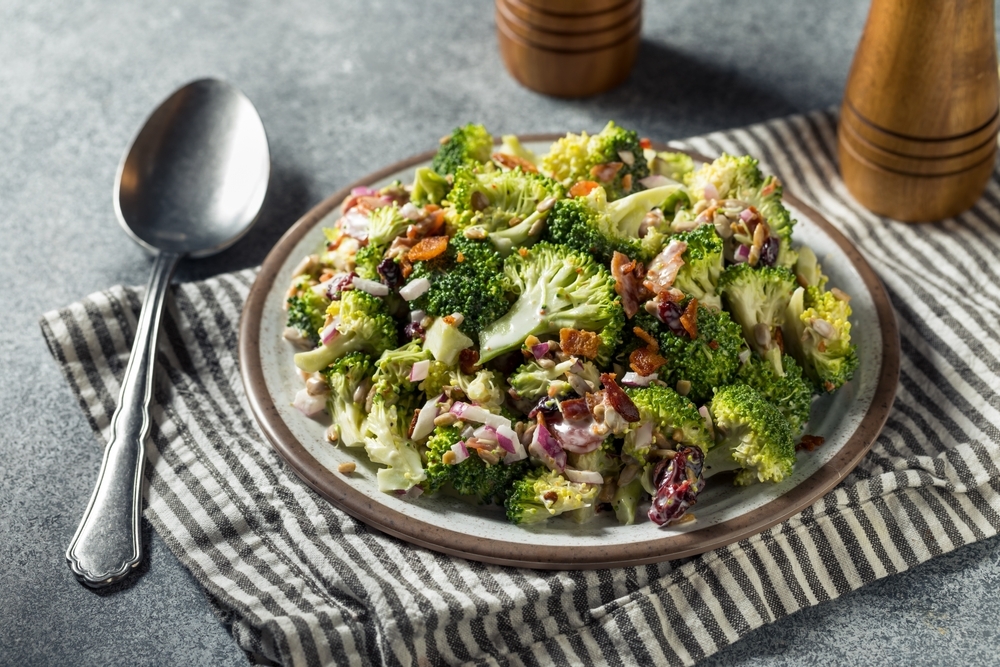 Healthy,Homemade,Broccoli,Salad,With,Bacon,And,Onions