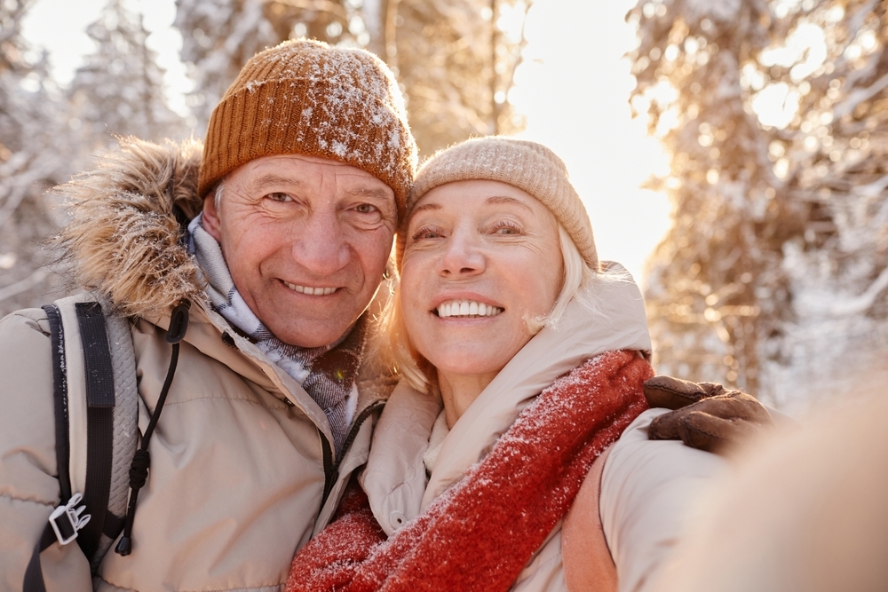 Pov,Portrait,Of,Happy,Senior,Couple,Taking,Selfie,Photo,While