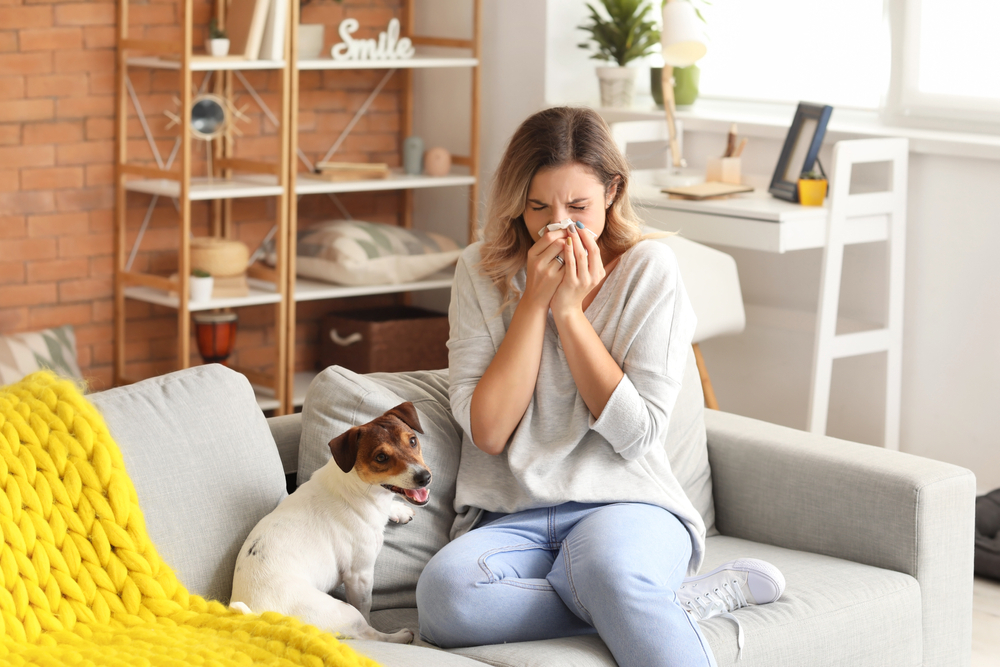 Young,Woman,Suffering,From,Pet,Allergy,At,Home