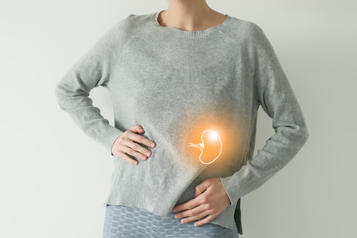 Woman,In,Casual,Grey,Clothes,Suffering,From,Indigestion,Pain,,Highlighted
