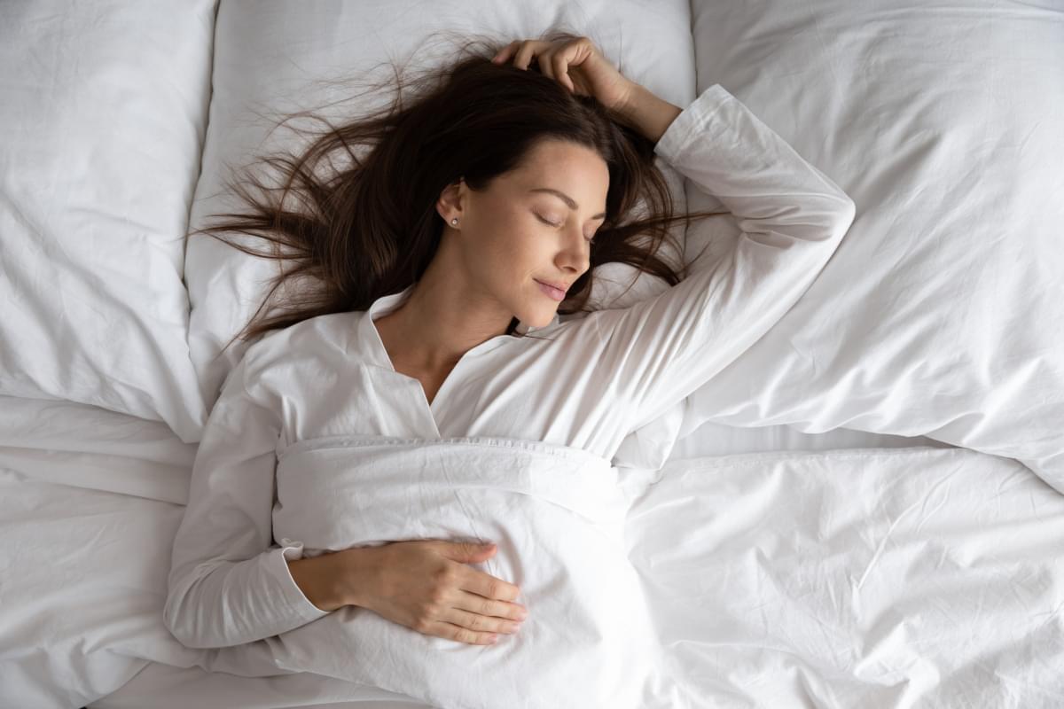 Peaceful,Serene,Beautiful,Young,Lady,Wear,Pajamas,Lying,Asleep,Relaxing