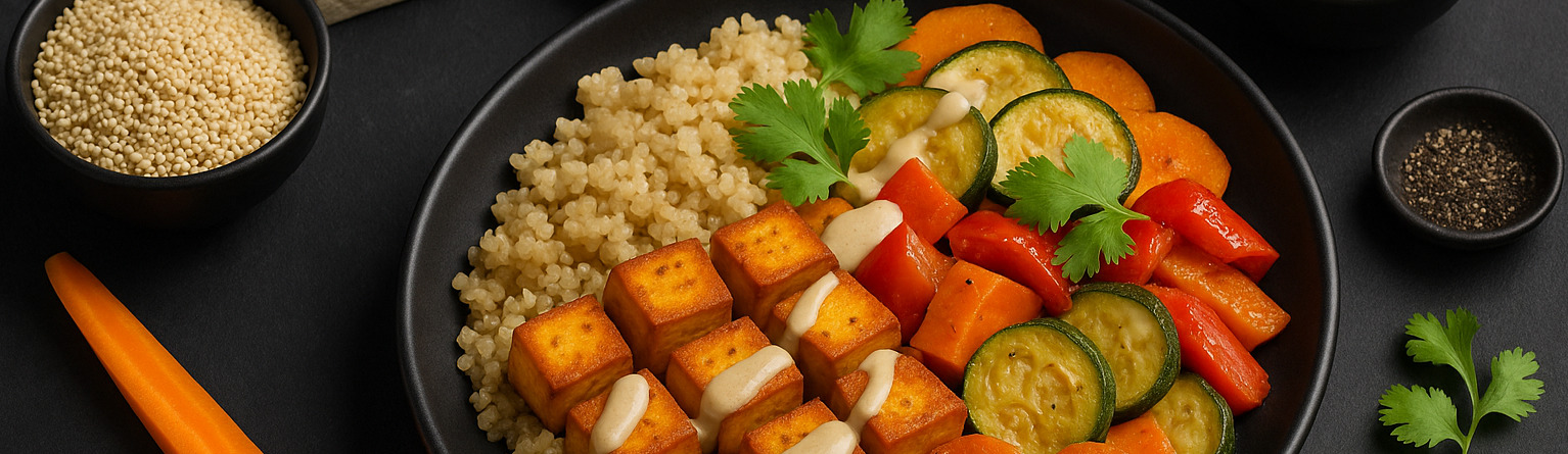 Quinoa s peenm tofu a tahini dresinkem