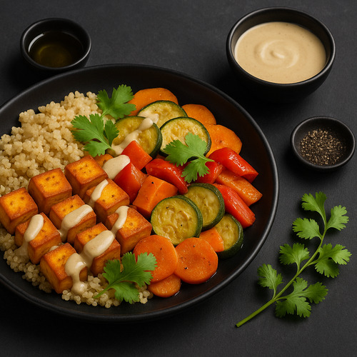 Quinoa s peenm tofu a tahini dresinkem