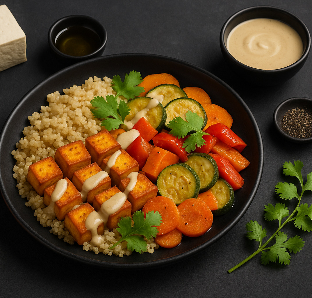 Quinoa s peenm tofu a tahini dresinkem