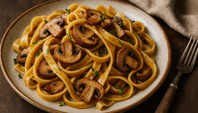 T�stoviny s houbami, �esnekem a tymi�nem