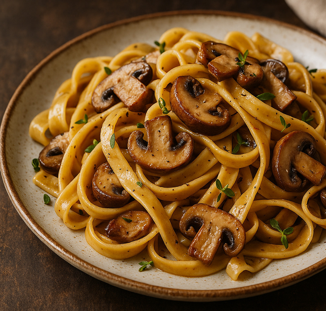 Tstoviny s houbami, esnekem a tyminem