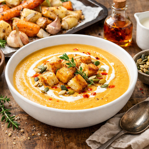 Kr�mov� pol�vka z pe�en� ko�enov� zeleniny