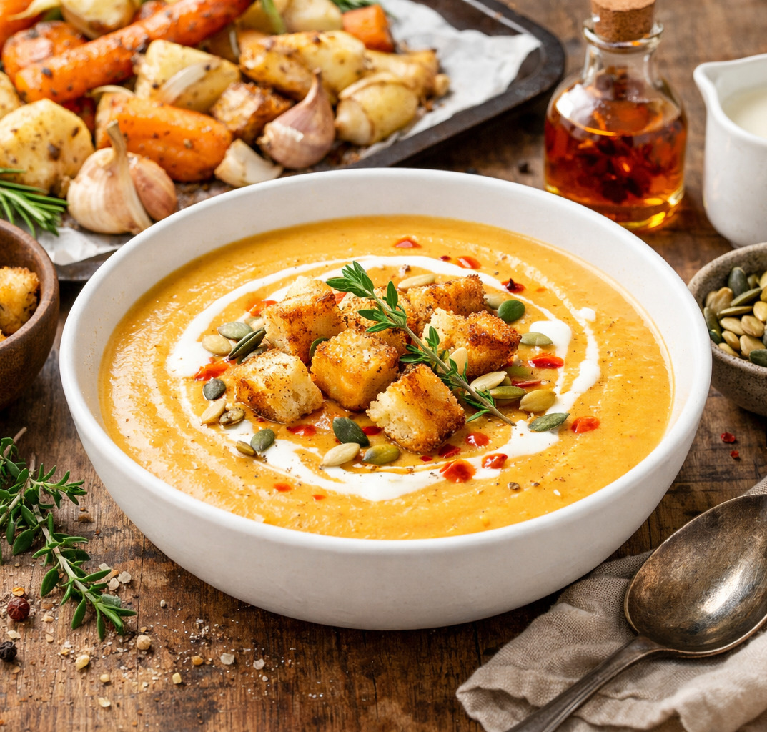 Kr�mov� pol�vka z pe�en� ko�enov� zeleniny