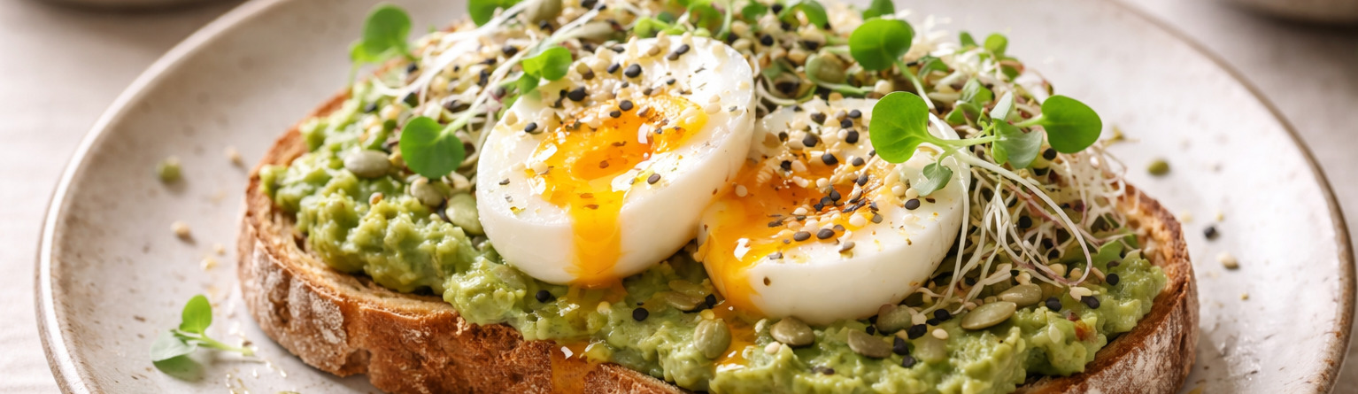 Kv�skov� toast s avok�dem, vejcem a kl��ky